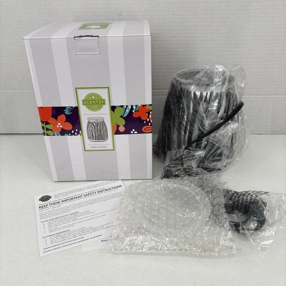 Scentsy Zebra Safari Wax Warmer Base and Dish 20 Watt Bulb New Open Box - Picture 2 of 11